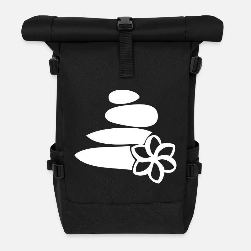 Wellness Entspannung Stein Steine Blume - Rolltop Rucksack - Schwarz