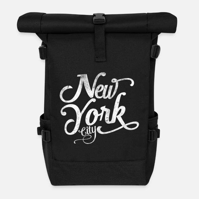 New York City | Vintage Distressed Script Art - Roll Top Backpack - black