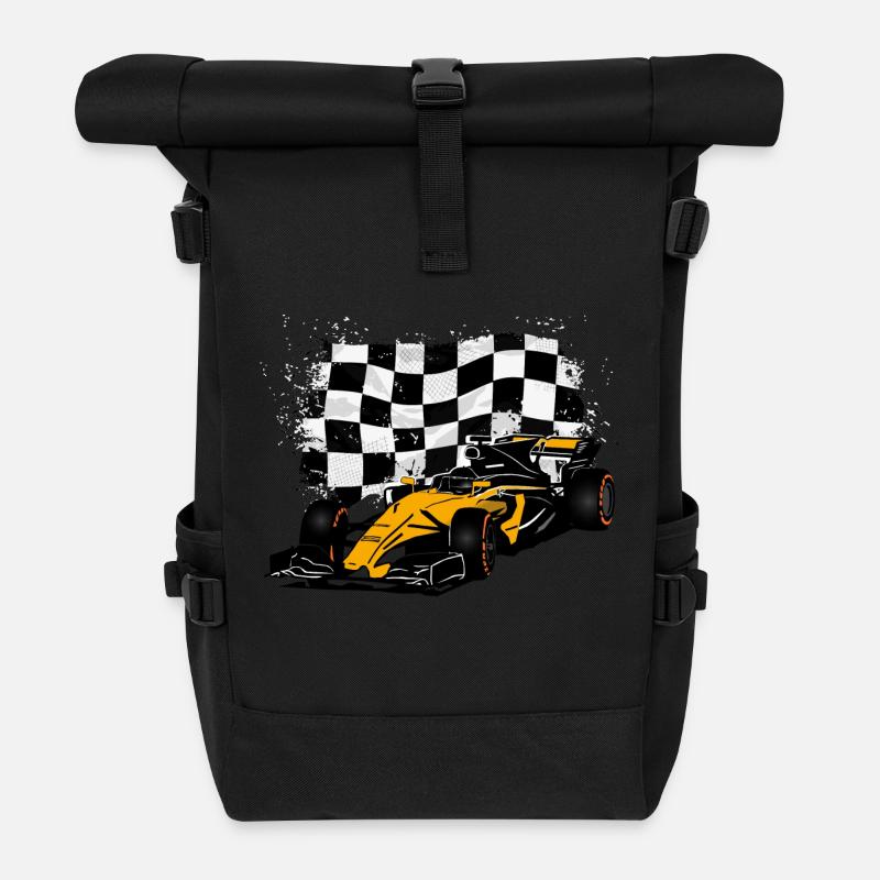 Racecar - Rennauto - Racing Flag - Rolltop Rucksack - Schwarz