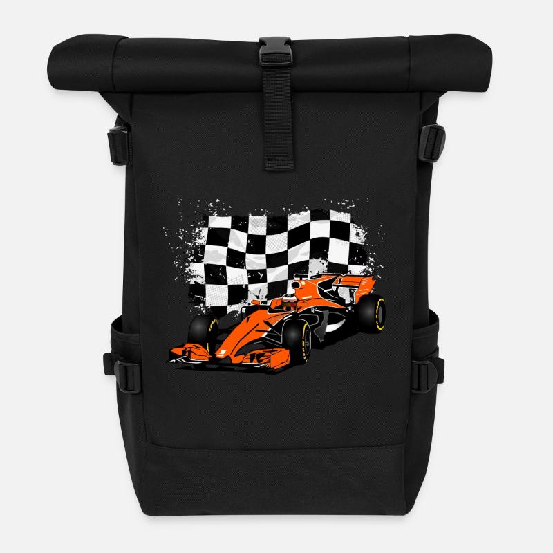 Racecar - Rennauto - Racing Flag - Rolltop Rucksack - Schwarz