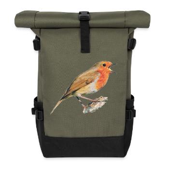 Rotkehlchen Vogel Robin - Rolltop Rucksack - Olive/Schwarz - Vorne