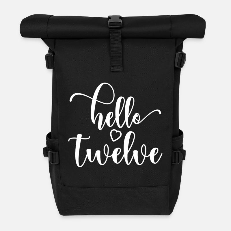 Hello Twelve - Süßes Geschenk zum 12. Geburtstag für Mädchen - Rolltop Rucksack - Schwarz