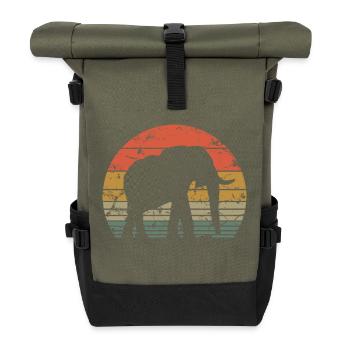 Elephant Retro Silhouette Wildlife Elephant Lover - Roll Top Backpack - olive/black - Front