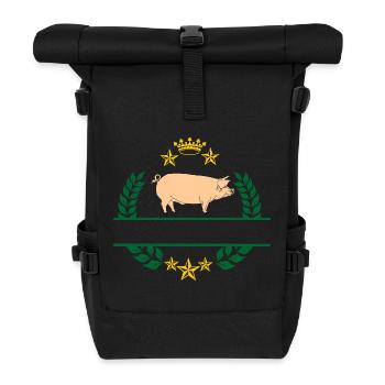 Pig in green laurel wreath with golden yellow crown - Roll Top Backpack - black - Front