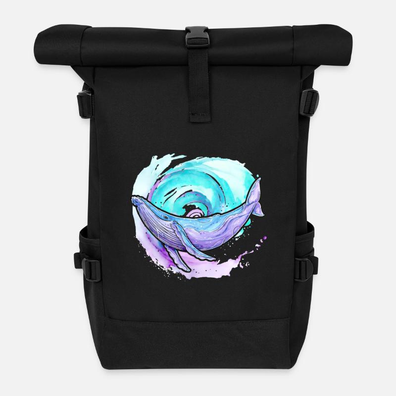 Baleine à bosse aquarelle - Sac à dos roll top - noir