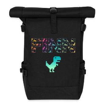 FINN - Schöner Jungen Name mit Dinosaurier - Rolltop Rucksack - Schwarz - Vorne
