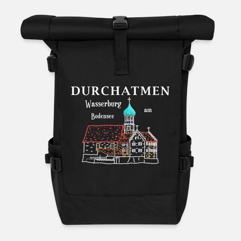 Wasserburg am Bodensee, Durchatmen, Germany - Roll Top Backpack - black