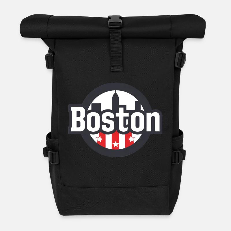 Boston USA Geschenk - Rolltop Rucksack - Schwarz
