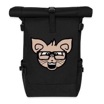 Nerd Cat Horn-Rimmed Glasses Geek Clever Kitten Head - Roll Top Backpack - black - Front