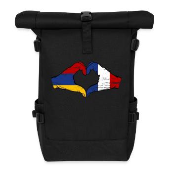 Armenien Frankreich Flagge Hände Herzform used - Rolltop Rucksack - Schwarz - Vorne