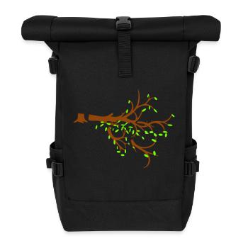 Gefällter Holzfäller Baum Wald Bäumchen Silhouette - Rolltop Rucksack - Schwarz - Vorne