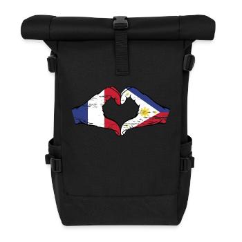 Frankreich Philippinen Flagge Hände Herzform used - Rolltop Rucksack - Schwarz - Vorne