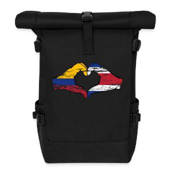 Colombia Costa Rica flag hands heart shape used - Roll Top Backpack - black - Front