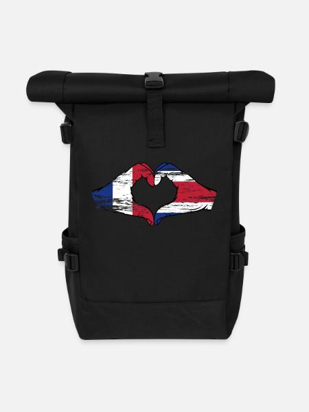 Frankreich Costa Rica Flagge Hände Herzform used - Rolltop Rucksack - Schwarz