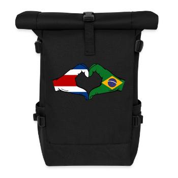 Costa Rica Brazil Flag Hands Heart Shape - Roll Top Backpack - black - Front