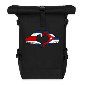 Costa Rica Cuba Flag Hands Heart Shape Used - Roll Top Backpack - black - Front
