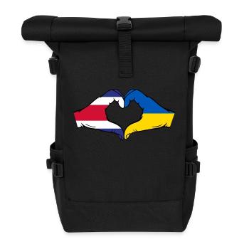 Costa Rica Ukraine Flag Hands Heart Shape - Roll Top Backpack - black - Front