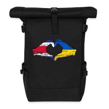 Costa Rica Ukraine Flag Hands Heart Shape Used - Roll Top Backpack - black - Front