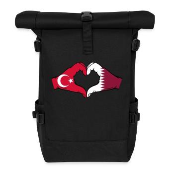 Türkei Katar Flagge Hände Herzform - Rolltop Rucksack - Schwarz - Vorne