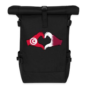 Tunisie Qatar drapeau mains forme coeur - Sac à dos roll top - noir - Devant