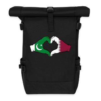 Pakistan Qatar drapeau mains coeur - Sac à dos roll top - noir - Devant