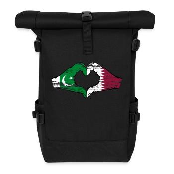 Pakistan Qatar flag hands heart shape used - Roll Top Backpack - black - Front