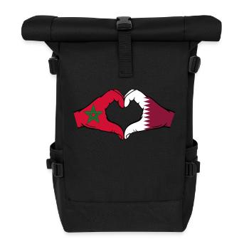 Morocco Qatar Flag Hands Heart Shape - Roll Top Backpack - black - Front