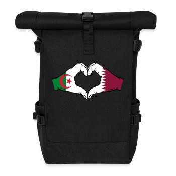 Algerien Katar Flagge Hände Herzform - Rolltop Rucksack - Schwarz - Vorne