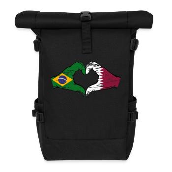 Brazil Qatar flag hands heart shape used - Roll Top Backpack - black - Front