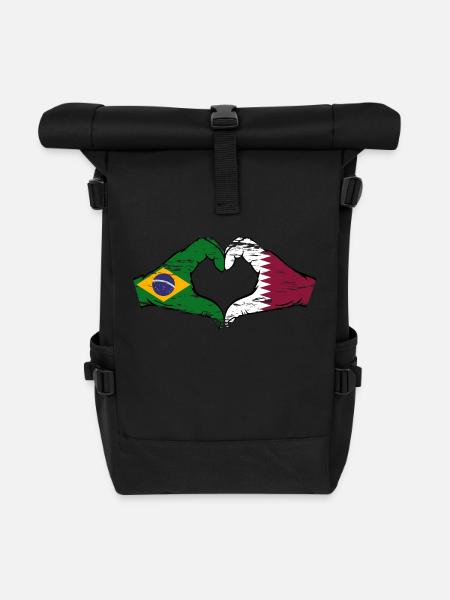 Brazil Qatar flag hands heart shape used - Roll Top Backpack - black