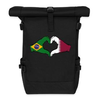 Brésil Qatar drapeau mains forme coeur - Sac à dos roll top - noir - Devant