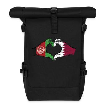 Afghanistan Katar Flagge Hände Herzform used - Rolltop Rucksack - Schwarz - Vorne