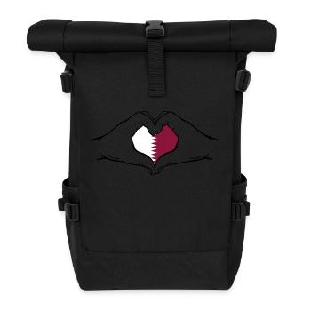 Qatar Flag Hands Heart Shape - Roll Top Backpack - black - Front