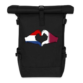 Hollande Qatar Drapeau Mains Forme Coeur - Sac à dos roll top - noir - Devant