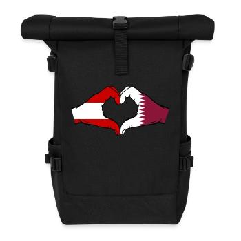 Österreich Katar Flagge Hände Herzform - Rolltop Rucksack - Schwarz - Vorne