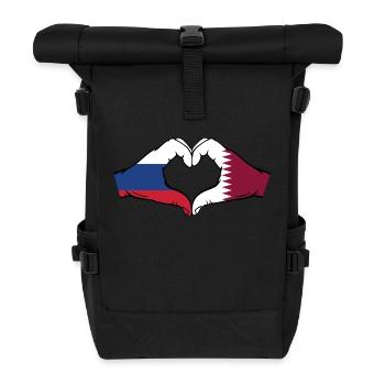 Russland Katar Flagge Hände Herzform - Rolltop Rucksack - Schwarz - Vorne