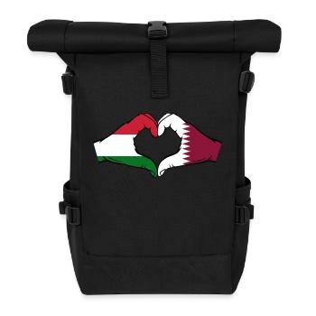 Hungary Qatar Flag Hands Heart Shape - Roll Top Backpack - black - Front