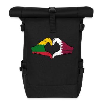 Lithuania Qatar flag hands heart shape used - Roll Top Backpack - black - Front