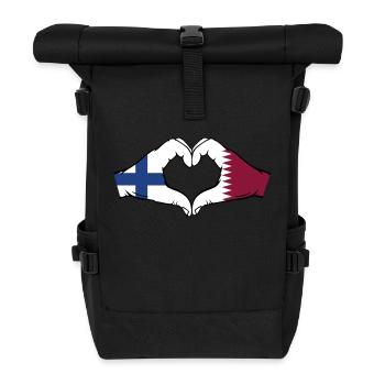 Finlande Qatar drapeau mains forme coeur - Sac à dos roll top - noir - Devant