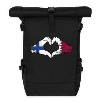 Finland Qatar flag hands heart shape used - Roll Top Backpack - black - Front