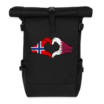 Norway Qatar flag hands heart shape used - Roll Top Backpack - black - Front