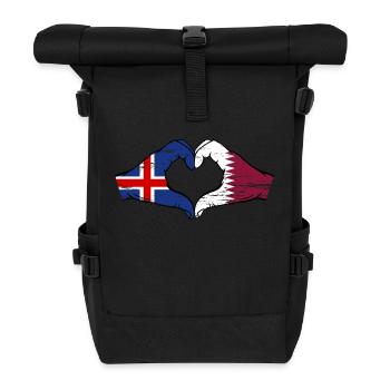 Iceland Qatar flag hands heart shape used - Roll Top Backpack - black - Front