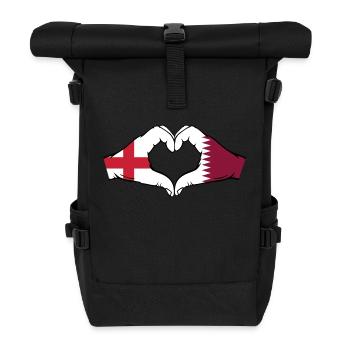 England Qatar Flag Hands Heart Shape - Roll Top Backpack - black - Front