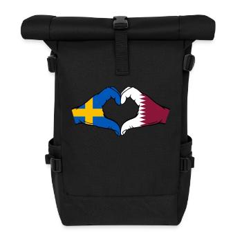 Sweden Qatar Flag Hands Heart Shape - Roll Top Backpack - black - Front