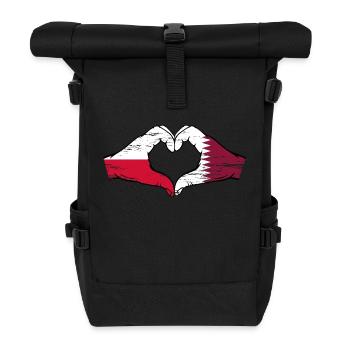 Polen Katar Flagge Hände Herzform used - Rolltop Rucksack - Schwarz - Vorne