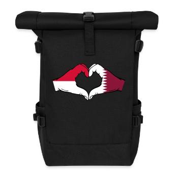 Indonesien Katar Flagge Hände Herzform - Rolltop Rucksack - Schwarz - Vorne