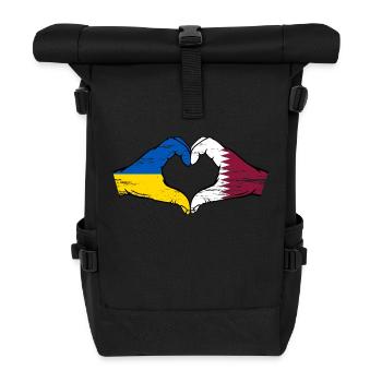 Ukraine Qatar flag hands heart shape used - Roll Top Backpack - black - Front