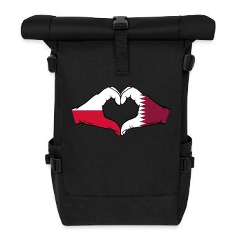 Poland Qatar Flag Hands Heart Shape - Roll Top Backpack - black - Front