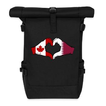 Kanada Katar Flagge Hände Herzform - Rolltop Rucksack - Schwarz - Vorne