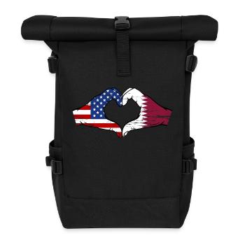 États-Unis, drapeau du Qatar, mains, forme de coeur utilisé - Sac à dos roll top - noir - Devant